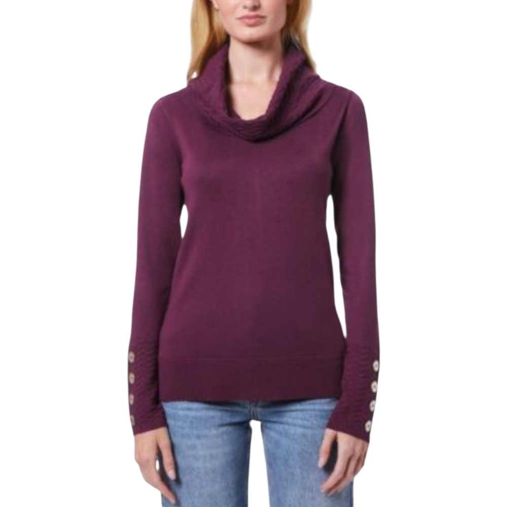 Melissa Paige Women’s Cowl Neck Chevron Trim Cozy Knit Sweater Cabernet Burgundy